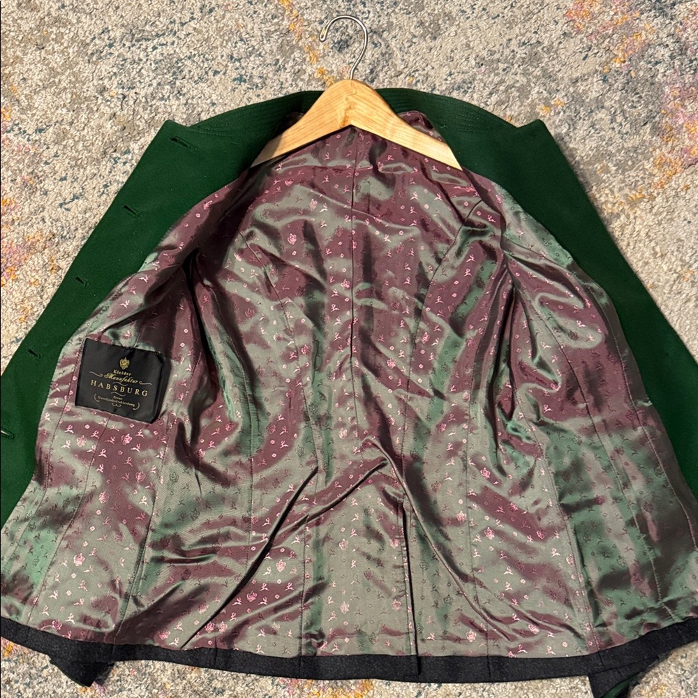 Kleider Manufaktur Habsburg Gray Women's Jacket with Green Trim & Horn Buttons 4 - Picture 9 of 12